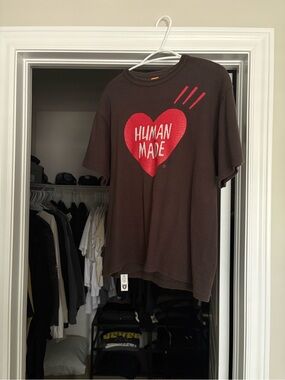 Human Made Brown Short-Sleeve Tee with Red Heart Logo